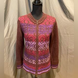 Coldwater Creek purple toned full zip sweater lamb and rabbit fur size small